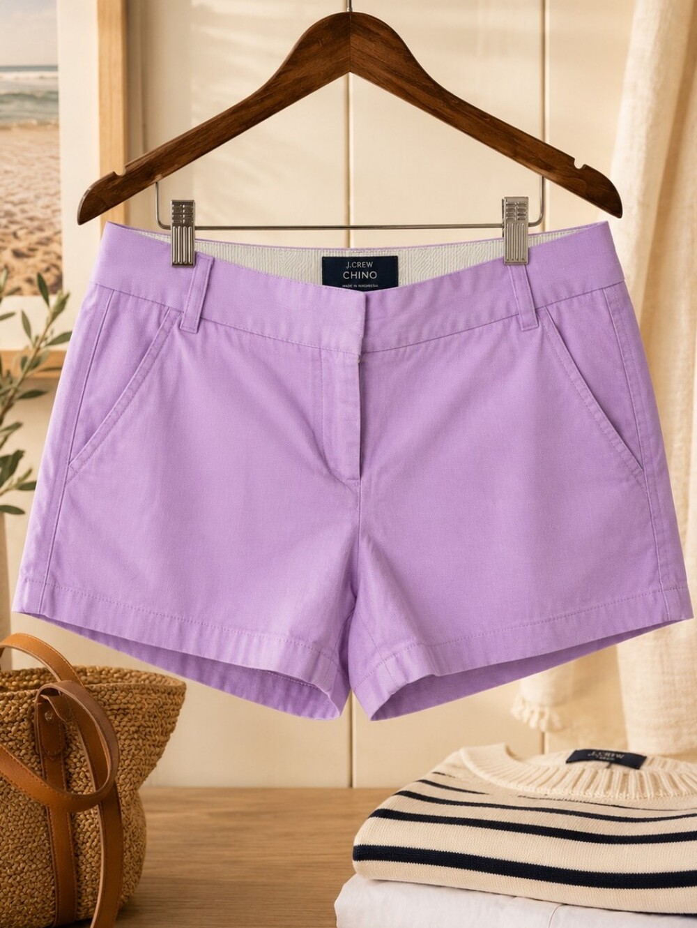 J.Crew Lavender Chino Shorts Size 10 Preppy Cotton Summer Casual Classic Summer - Picture 1 of 6